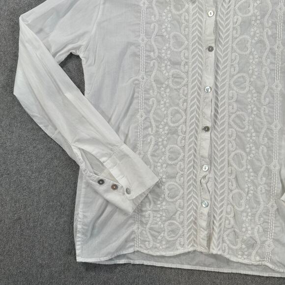 Rapsodia White Embroidered Button Down Blouse Women's Medium Cotton Long Sleeve - Picture 6 of 11